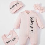 Ensemble bébé combinaison - chapeau - bavoir - bandeau